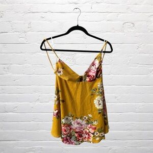 Lulus // Lily Pond Mustard Yellow Floral Print Swing Dress